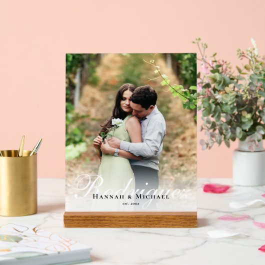 Elegante Moderne Kalligrafie Naam Bruiloft Acryl Bord (Huwelijk)