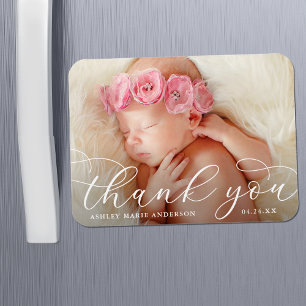 Elegante moderne kalligrafie nieuwe baby bedankt magneet