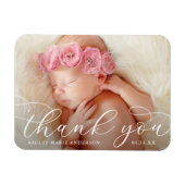 Elegante moderne kalligrafie Nieuwe baby dank je w Magneet (Horizontaal)