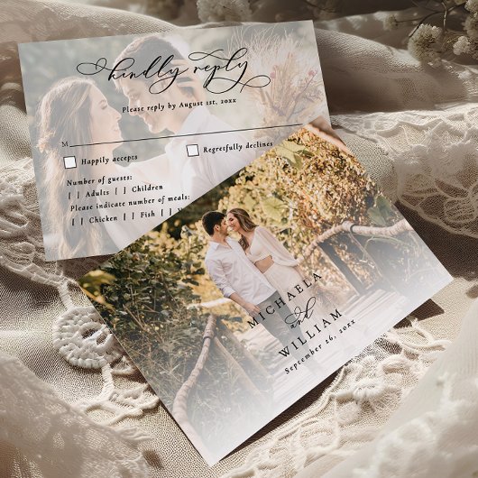 Elegante moderne kalligrafie script 2-foto bruilof RSVP kaartje