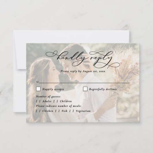 Elegante moderne kalligrafie script 2-foto bruilof RSVP kaartje (Voorkant)