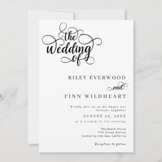 Elegante moderne kalligrafie script bruiloft kaart (Voorkant)