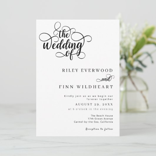 Elegante moderne kalligrafie script bruiloft kaart (Staand voorkant)