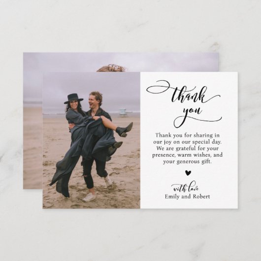 Elegante moderne kalligrafie script foto bruiloft bedankkaart (Voorkant / Achterkant)