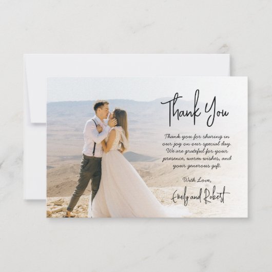 Elegante moderne kalligrafie script foto bruiloft bedankkaart (Voorkant)