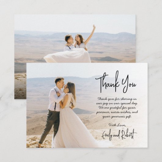 Elegante moderne kalligrafie script foto bruiloft bedankkaart (Voorkant / Achterkant)