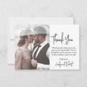 Elegante moderne kalligrafie script foto bruiloft bedankkaart (Voorkant)