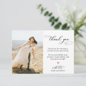 Elegante moderne kalligrafie script foto bruiloft bedankkaart (Staand voorkant)