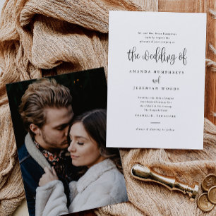 Elegante moderne kalligrafie script foto bruiloft kaart