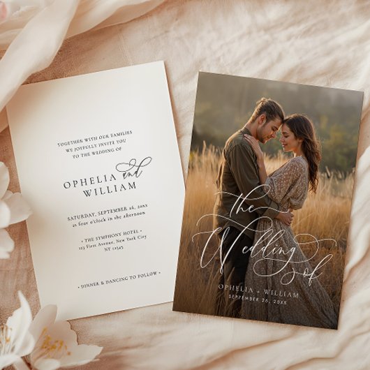 Elegante moderne kalligrafie script foto bruiloft kaart