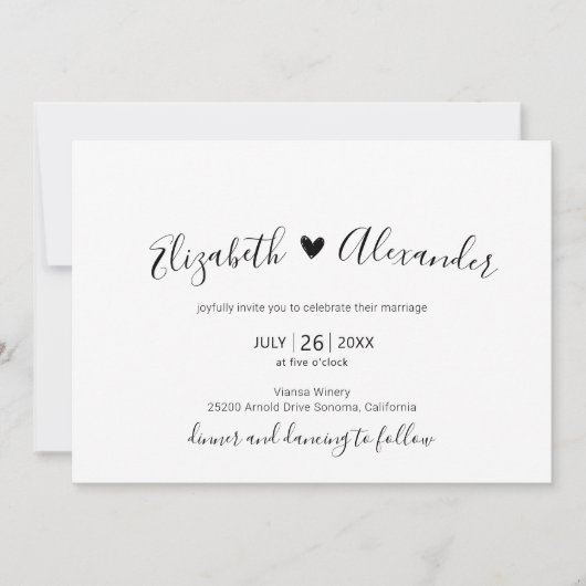 Elegante moderne kalligrafie script hart bruiloft kaart (Voorkant)