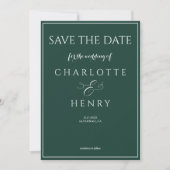 Elegante moderne kalligrafie script smaragd groen save the date (Voorkant)