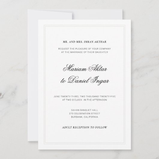 Elegante moderne kalligrafie script wit bruiloft kaart (Voorkant)