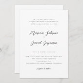 Elegante moderne kalligrafie script wit bruiloft kaart (Voorkant / Achterkant)