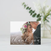 Elegante moderne kalligrafie trouwfoto dankjewel briefkaart (Staand voorkant)