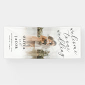 Elegante moderne kalligrafie Welkom foto bruiloft Spandoek (Horizontaal)