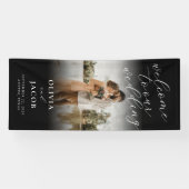 Elegante moderne kalligrafie Welkom foto bruiloft Spandoek (Horizontaal)