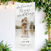 Elegante moderne kalligrafie Welkom foto bruiloft Spandoek