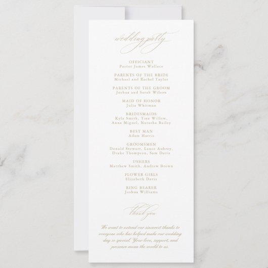 Elegante moderne kalligrafie witte bruiloft progra (Achterkant)