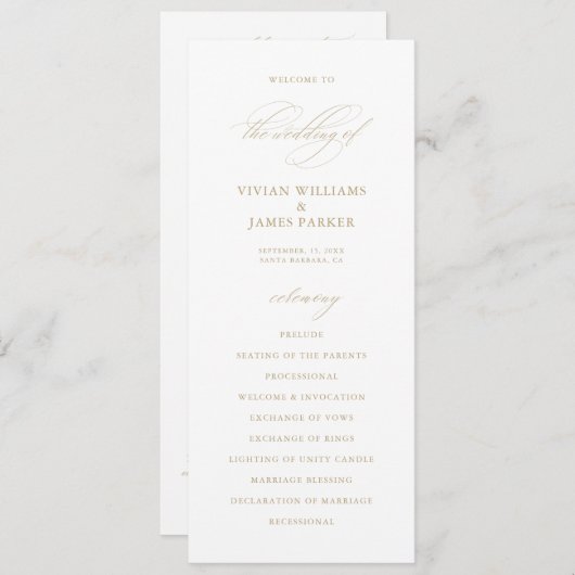 Elegante moderne kalligrafie witte bruiloft progra (Voorkant / Achterkant)