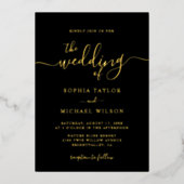 Elegante moderne kalligrafie zwart en goud bruilof folie uitnodiging (Voorkant)