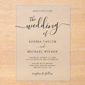 Elegante moderne kalligrafie zwart & wit bruiloft acryl uitnodigingen (Voorkant)