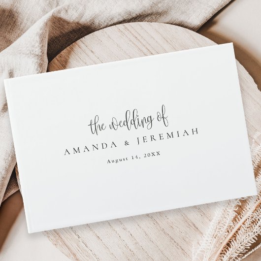 Elegante moderne kalligrafie zwart-wit bruiloft gastenboek