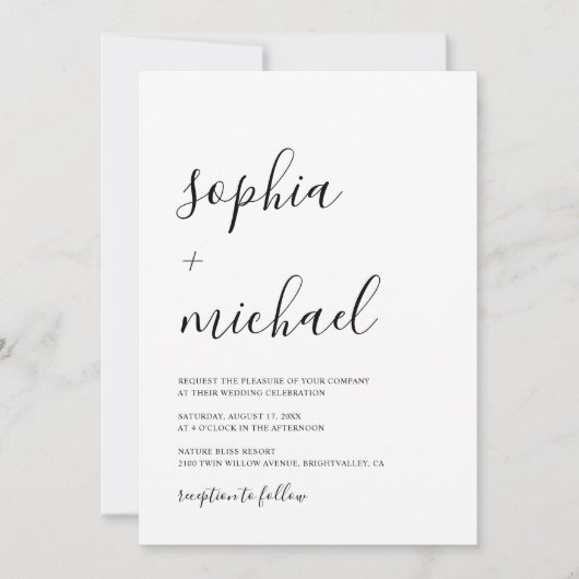 Elegante moderne kalligrafie zwart & wit bruiloft kaart (Voorkant)