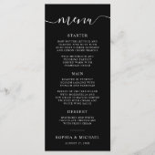 Elegante moderne kalligrafie zwart wit bruiloft menu (Voorkant)