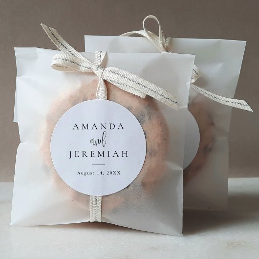 Elegante moderne kalligrafie zwart-wit bruiloft ronde sticker