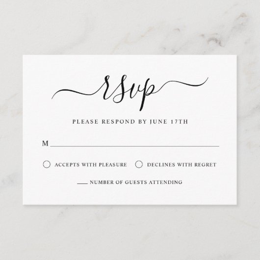 Elegante moderne kalligrafie zwart & wit bruiloft RSVP kaartje (Voorkant)