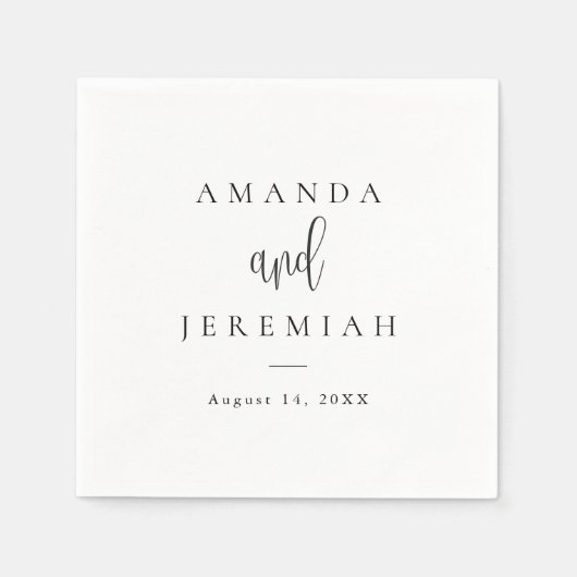 Elegante moderne kalligrafie zwart-wit bruiloft servet (Voorkant)