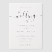 Elegante moderne kalligrafie zwart & wit bruiloft vellum uitnodigingen (Voorkant)