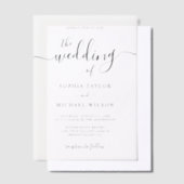 Elegante moderne kalligrafie zwart & wit bruiloft vellum uitnodigingen (Offset)