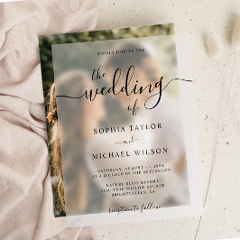 Elegante moderne kalligrafie zwart & wit bruiloft vellum uitnodigingen