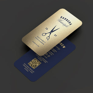 Elegante moderne kapper blauw gouden schaar visitekaartje