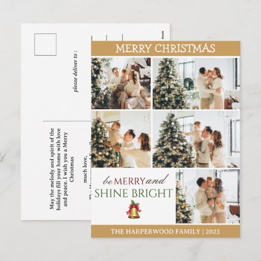 Elegante moderne kerst familie foto collage feestdagenkaart (Voorkant / Achterkant)