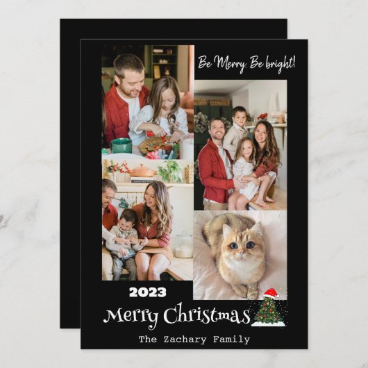 Elegante moderne kerst familie foto collage feestdagenkaart (Voorkant / Achterkant)