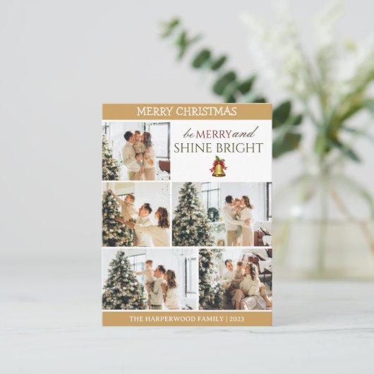 Elegante moderne kerst familie foto collage feestdagenkaart (Staand voorkant)