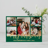 Elegante moderne kerst familie foto collage folie feestdagenkaart (Staand Voorkant)