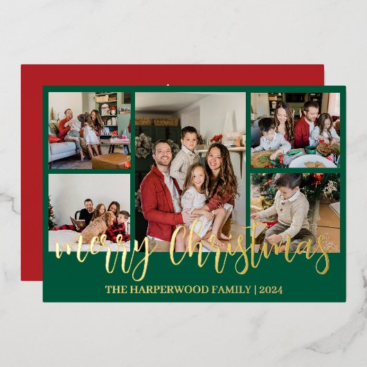 Elegante moderne kerst familie foto collage folie feestdagenkaart (Voorkant / Achterkant)