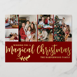 Elegante moderne kerst familie foto collage folie feestdagenkaart