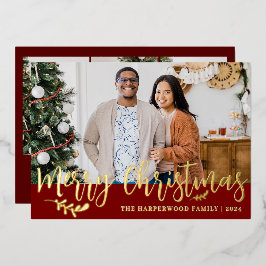 Elegante moderne kerst familie foto collage folie feestdagenkaart