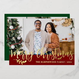 Elegante moderne kerst familie foto collage folie feestdagenkaart