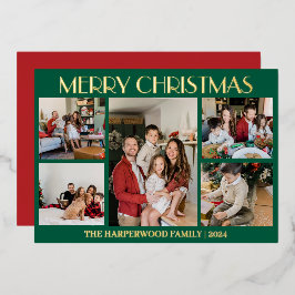 Elegante moderne kerst familie foto collage folie feestdagenkaart