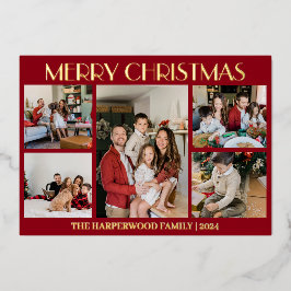 Elegante moderne kerst familie foto collage folie feestdagenkaart