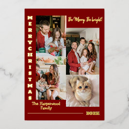 Elegante moderne kerst familie foto collage folie feestdagenkaart