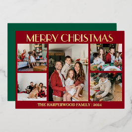 Elegante moderne kerst familie foto collage folie feestdagenkaart