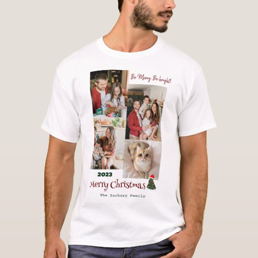 Elegante moderne kerst familie foto collage t-shirt (Voorkant)
