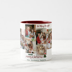 Elegante moderne kerst familie foto collage tweekleurige koffiemok